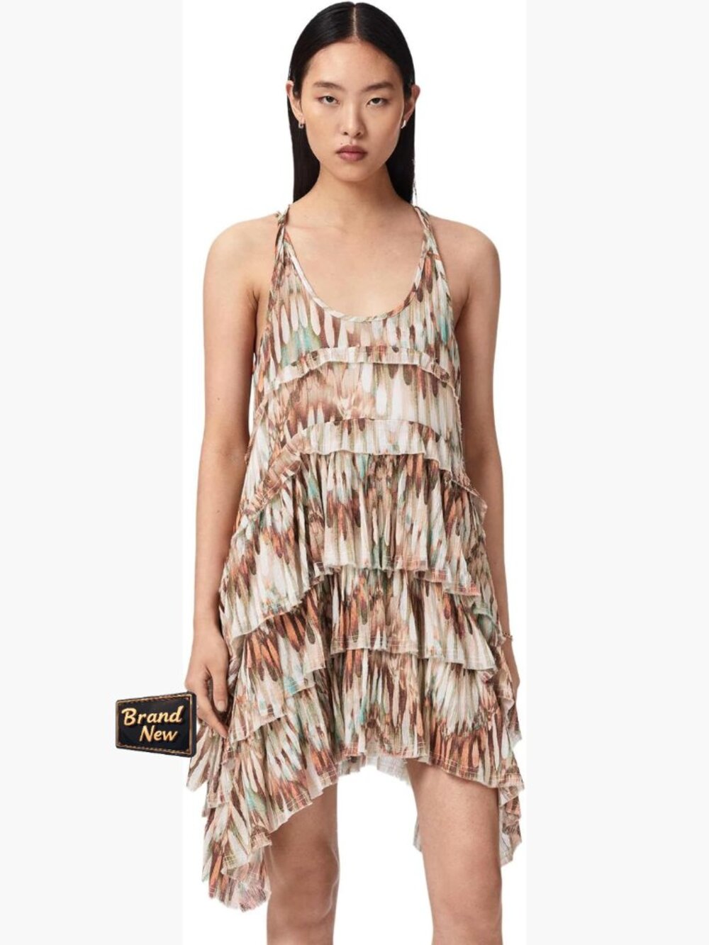 Sleeveless Cotton Mini Dress Round Neck Spaghetti Straps Party